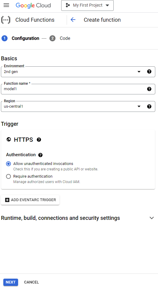 Настройка Google Cloud Functions